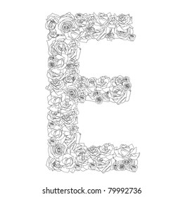 Flower alphabet of red roses, characters E