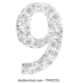 Flower alphabet of red roses, characters 9