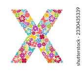 Flower alphabet. Flower symbols forming letter X. Floral ornament in the form of a letter.