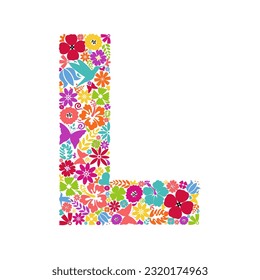 Flower alphabet. Flower symbols forming letter L. Floral ornament in the form of a letter.