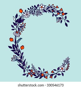 Flower alphabet vector design. Set of letters. Floral abc. Font with leaves, flowers and stems. Letter of flowers