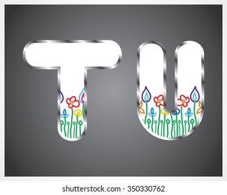 Flower alphabet vector design. Set of letters. Floral abc. Font with leaves, flowers and stems. Letter of flowers