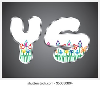 Flower alphabet vector design. Set of letters. Floral abc. Font with leaves, flowers and stems. Letter of flowers