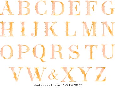Flower alphabet. Vector isolated illustration. Gold letters and flowers. Wedding monograms.