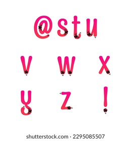 Flower alphabets. Cute ABC lowercase letters. Summer floral font. Beautiful gradient characters with flowers and dots. Kids vector for storybooks journals social media and web.