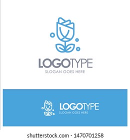 Flower, American, Usa, Plant Blue Outline Logo Place for Tagline. Vector Icon Template background