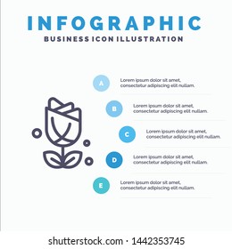 Flower, American, Usa, Plant Line icon with 5 steps presentation infographics Background