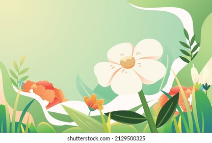 A flower is among the plants in spring, vector illustration, spring landscape