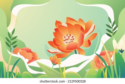 A flower is among the plants in spring, vector illustration, spring landscape