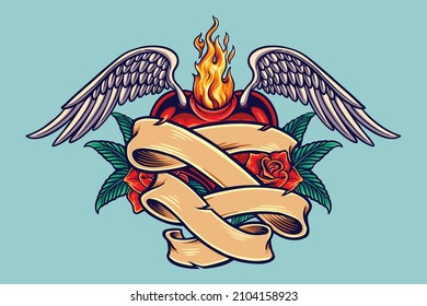 Flower angel wings with classic ribbon Vector illustrations for your work Logo, mascot merchandise t-shirt, stickers and Label designs, poster, greeting cards advertising business company or brands.