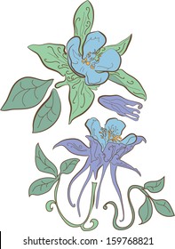 Flower aquilegia outline sketch  set hand drawing
