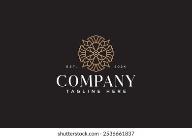 Flor con el diseño abstracto del logotipo del arco. Pétalo femenino con la Plantilla del logotipo del arte de la línea de la decoración del diamante. Flores hermosas con el logotipo del símbolo del ornamento del arco
