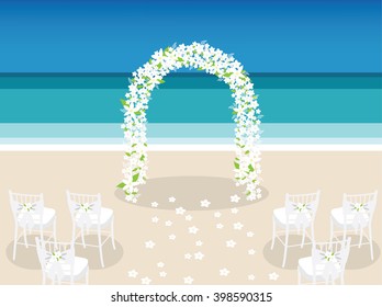 flower arch on the beach setting up for the wedding