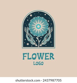 Flower in arch. Vector hand drawn logo template