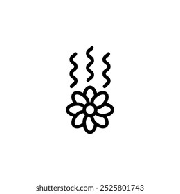 A flower with aroma and scent. A flower icon with smell symbol. Outline vector.	