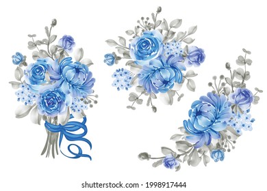 flower arrangement and bouquet of flower blue and grey for wedding