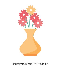 Flower Arrangement In Ceramic Vase Semi Flat Color Vector Object. Still Life Composition. Full Sized Item On White. Simple Cartoon Style Illustration For Web Graphic Design And Animation