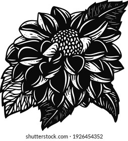 Flower arrangement with dahlia in sketch style. Tattoo illustration of flower buds