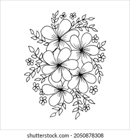 Flower arrangement hand drawn in the style of a doodle or sketch, black and white vector illustration
