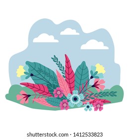 flower arrangement icon cartoon on the grass background vector illustration graphic design