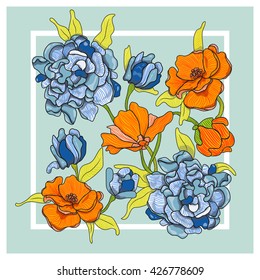 flower arrangement . juicy bright vector illustration . It can be used as a postcard