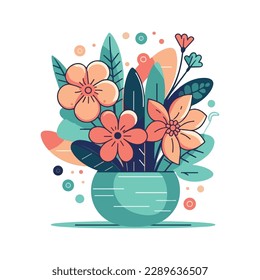 disposición floral en vectores de olla