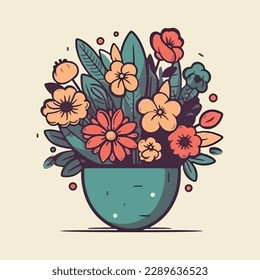 flower arrangement in pot vector