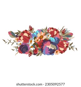 flower arrangement. roses and peonies. vector horizontal illustration. flowers in a bouquet