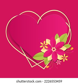 Flower arrangement with the shape of a heart. Valentine's day concept in paper cut style. Design for greeting card, posters and a print on different product.