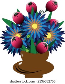 Disposición de flores en un jarrón. Archivo vector.