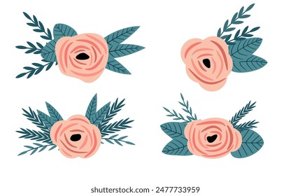 Flower arrangement vector on white background. Floral poster, invite. Vector arrangements for greeting card or invitation.