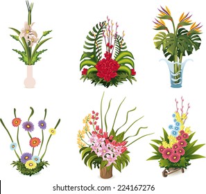 Flower arrangements cartoon illustrations to celebrate special occasion