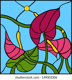 Flower arrangements and ornaments in vector graphics, anthurium, foliage