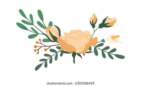 Flower arrangements with rose and green branches. Vector illustration