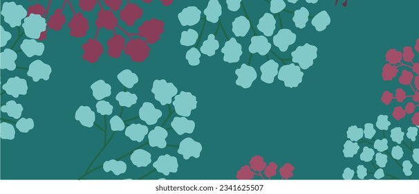 Vector de fondo de arte de flores. Diseño de papel tapiz con hojas de pintura floral y diseño de la naturaleza floral para cubierta, arte de pared, invitación, tela, afiche, estampado de tela. Patrón fluido de verano medio en flor