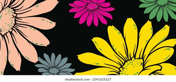 Flower art background vector. Wallpaper design with floral paint leaves and flowers nature design for cover, wall art, invitation, fabric, poster, canvas print. Blooming midsummer seamless pattern