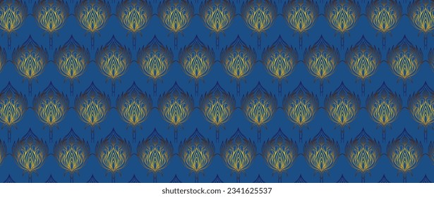 Flower art background vector. Wallpaper design with floral paint leaves and flowers nature design for cover, wall art, invitation, fabric, poster, canvas print. Blooming midsummer seamless pattern
