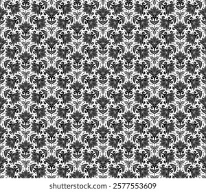 Flower Art Nouveau (Black, White) - Geometric Pattern - Repeating Vector Image; Easily Editable; Endless Design; Colorful lIlustration. Print for Gift Paper, Packaging, etc.