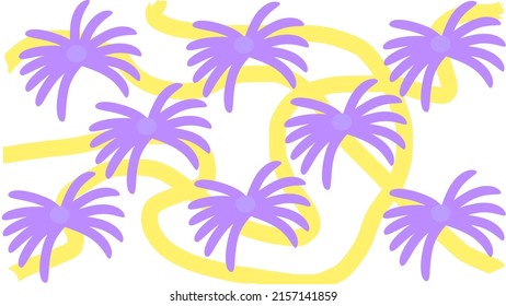 flower art purple flowers yellow line background children tree