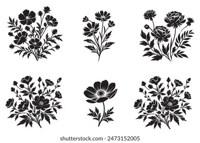 Ilustración vectorial de silueta de arte floral