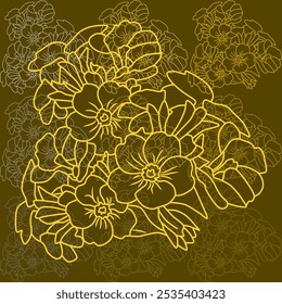 flower artwork abstract seamless geometric graphic decoration ethnic outline template wallpaper print fabric pattern hand drawn contour shape background ombre gold 
