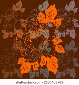 flower artwork abstract seamless geometric graphic decoration ethnic outline template wallpaper print fabric pattern hand drawn contour shape background ombre orange
