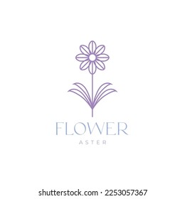 flower aster beauty colored abstract geometric line minimal logo design vector icon illustration template