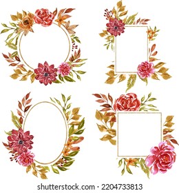 flower autumn leaves watercolor frame border