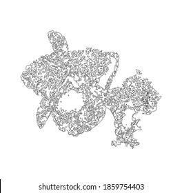 Flower of back and white line art on white background.