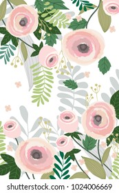 Flower background banner pastel color vintage style. Vector illustration. Summer, spring forest and garden plants