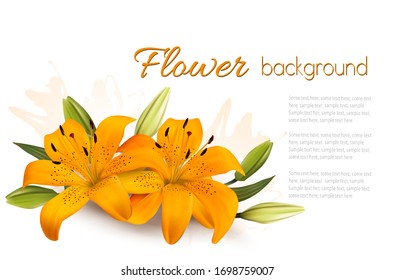 Flower Background With Beautiful Lilies. Vector.