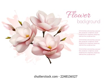 Flower Background With Beautiful Magnolia. Vector.
