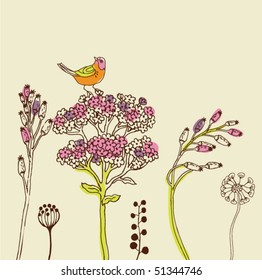 flower background with a bird
