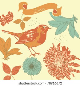 flower background with bird